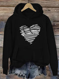 Women's Hoodie Hand Drawn White Lines Forming A Large Central Heart Shape