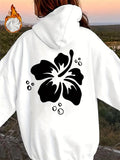 Women's Hoodie Bold Black Floral Design With Gentle Bubbles Surrounding A Single Hibiscus Flower