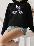 Women's Hoodie Blooming White Daisy Flowers On Calm Black Hoodie