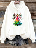 Women's Hoodie Colorful Ribbon Bow With Christmas Tree Surrounded By Festive Ornaments