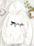 Women's Hoodie Heartbeat Line With Horse And Heart Graphic