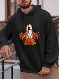 Men's Hoodie Colorful Abstract Flames With Smiling Ghost Surrounded By Floral Elements Ghost