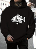Men's Hoodie Street Style Bold Monochrome Fish Graphic Hoodie