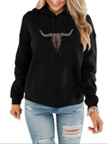 Women's Hoodie Rustic Desert Cattle Skull Reflecting Moody Shadow Horns Skull