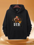Men's Hoodie Run Autumn Leaves With Feathers Falling Around A Cartoon Turkey