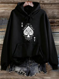 Women's Hoodie Classic Ace Spade Card Motif Surrounded By Ornate Swirling Vine Patterns Hoodie