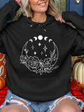 Women's Hoodie Sparkling Night Sky Crescent Moon With Roses And Stars