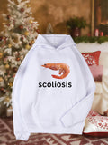 Women's Hoodie Scoliosis Curved Shrimp Illustration On White Hoodie