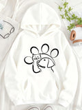Women's Hoodie Minimalist Paw Print With Cat And Dog Silhouette Illustration