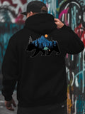 Men's Hoodie Starry Night Sky Forest With Pine Trees And Majestic Bear