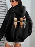 Women's Hoodie Knitted Colorful Yarn With Cozy Furry Tails Sleeping Cats