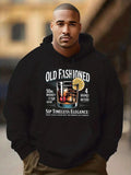 Men's Hoodie Old Fashioned Glass With Lemon Stir Stick Ice Cubes And Whiskey