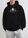Men's Hoodie Heartbeat Line With Paw Print Above Gentle Typography Paw