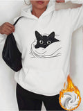 Women's Hoodie Cozy Graphic Black Cat Peeking Out From Blanket Hoodie