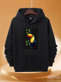 Men's Hoodie Vivid Tropical Leaves With Colorful Perched Bird Toucan