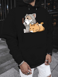 Men's Hoodie Two Cartoon Cats Resting On Soft Cozy Pillow Under Night Sky Cat