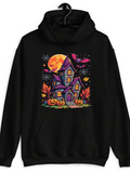 Men's Hoodie Full Moon Night With Jack O Lanterns And Eerie Haunted House