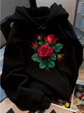 Women's Hoodie Vibrant Red Blossoming Roses Among Lush Green Leaves Hoodie