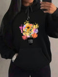 Women's Hoodie Vibrant Watercolor Splash With Floral Bouquet Emerging From Lightbulb