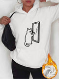 Women's Hoodie Minimalist Cat Looking Into A Simple Mirror Artwork Hoodie