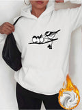 Women's Hoodie Minimalist Line Art Birds Resting On Branch In Serene White Hoodie