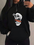 Women's Hoodie Surreal Palms And Pizza Under Starry Night Skull