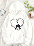 Women's Hoodie Two Loving Birds Among Twigs Shaped As Heart With Red Heart