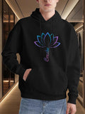 Men's Hoodie Creative Neon Lotus Blossom With Glowing Petals On Shaded Lotus Flower