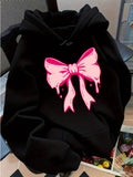 Women's Hoodie Dripping Neon Pink Artistic Bow Illustration Hoodie