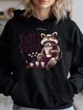 Women's Hoodie Cute Feral Sitting Beside Coffee Beans With Cozy Holding Raccoon
