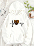 Women's Hoodie Animal Print Heart With Black Electrocardiogram Surrounded By White Hoodie