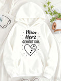 Women's Hoodie Dotted Romance With Heart Illustration And Love Filled White Hoodie