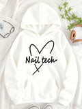 Women's Hoodie Nail Tech Hand Drawn Heart Line Art Hoodie