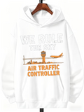Men's Hoodie We Rule The Sky Orange Jet Above Runway Tower Air Traffic Controller