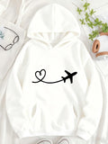 Women's Hoodie Minimalist Heartline Path With Black Airplane Illustration Hoodie