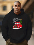 Men's Hoodie Merry Christmas Vintage Red Truck With Pine Tree Among Festive Holiday Decorations