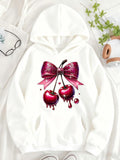 Women's Hoodie Glossy Ribbon Among Twin Dripping Red Juicy Cherry