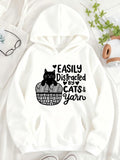 Women's Hoodie Easily Distracted By Cats And Yarn Sitting Contentedly In Cozy Basket Cat