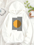 Women's Hoodie Bright Yellow Sun With Black Stripes On Minimalist Hoodie