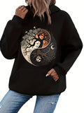 Women's Hoodie Mystical Yin Yang Balance Featuring Moons And Flowing Tree