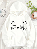 Women's Hoodie Minimalist Whiskers And Heart Nose Cat Face Hoodie