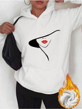 Women's Hoodie Minimalist Line Art With Red Lips Abstract Woman Face