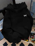Women's Hoodie Minimalist Embroidered Bow Accent On Soft Cozy Hoodie
