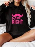 Women's Hoodie Bright Pink Letters And Mustache With Playful Typography Hoodie