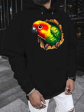 Men's Hoodie Vivid Colorful Parrot Emerging Through Cracked Wood Hole Parrot