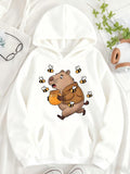Women's Hoodie Playful Bear Surrounded By Buzzing Bees Holding A Pot