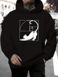 Men's Hoodie Golden Ratio Geometry With Playful Cat In Dynamic Stretching Pose Cat