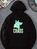 Men's Hoodie Chaos Neon Green Wolf Head Under Glowing Bold Text Wolf