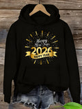 Women's Hoodie Happy New Year With Glittering Golden Banner And Shining Firework 2026