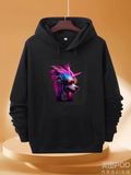 Men's Hoodie Colorful Neon Lighting With Spiked Hair Shades And Playful Attitude Dog